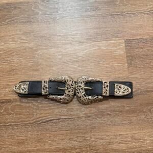 Black faux leather double buckle belt